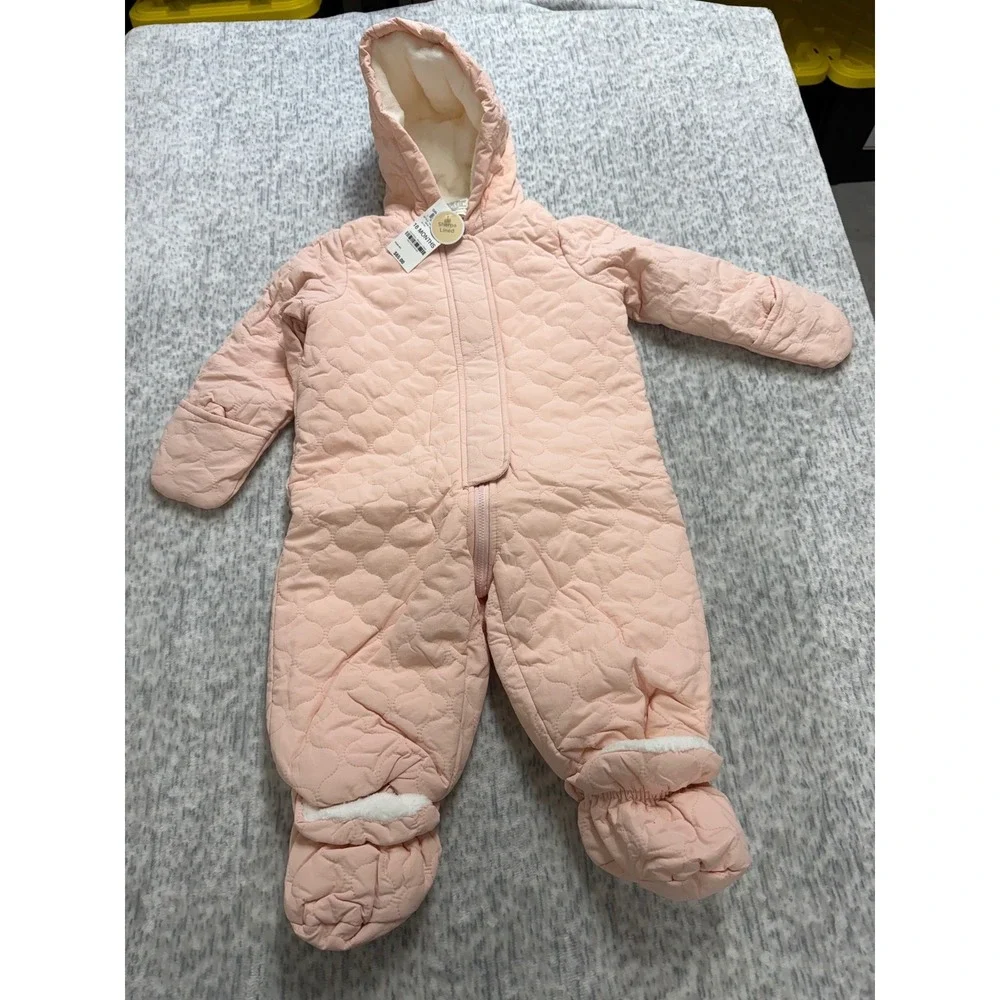 Gap Baby Girl Quilted‎ Heart Sherpa Lined Pram Suit Snowsuit Pink 18 Months NEW